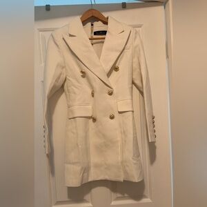 Elegant White Double-Breasted Blazer with Gold Accents